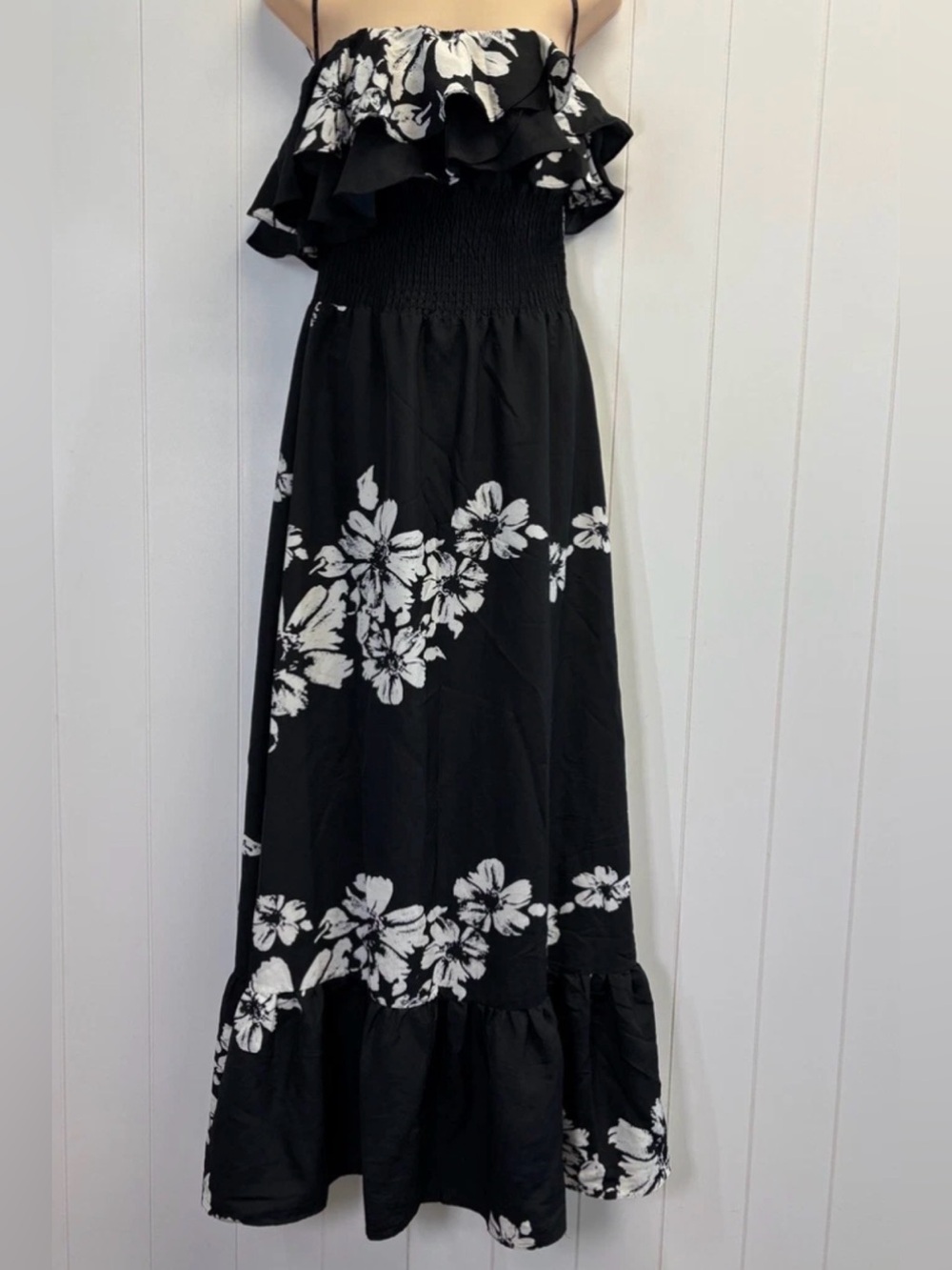 MM Couture by Miss Me Black & White Floral Off-Shoulder Maxi Dress Size XS